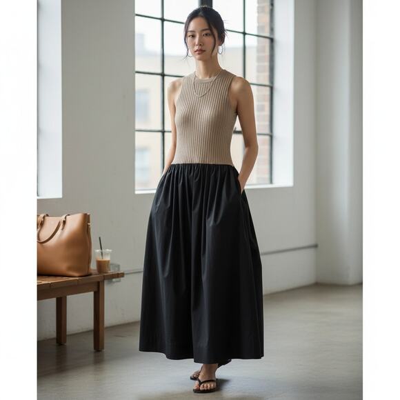 NEW Banana Republic Ribbed Racerback Tank Drop Waist Maxi Dress Olive Black Sz M - Picture 9 of 14